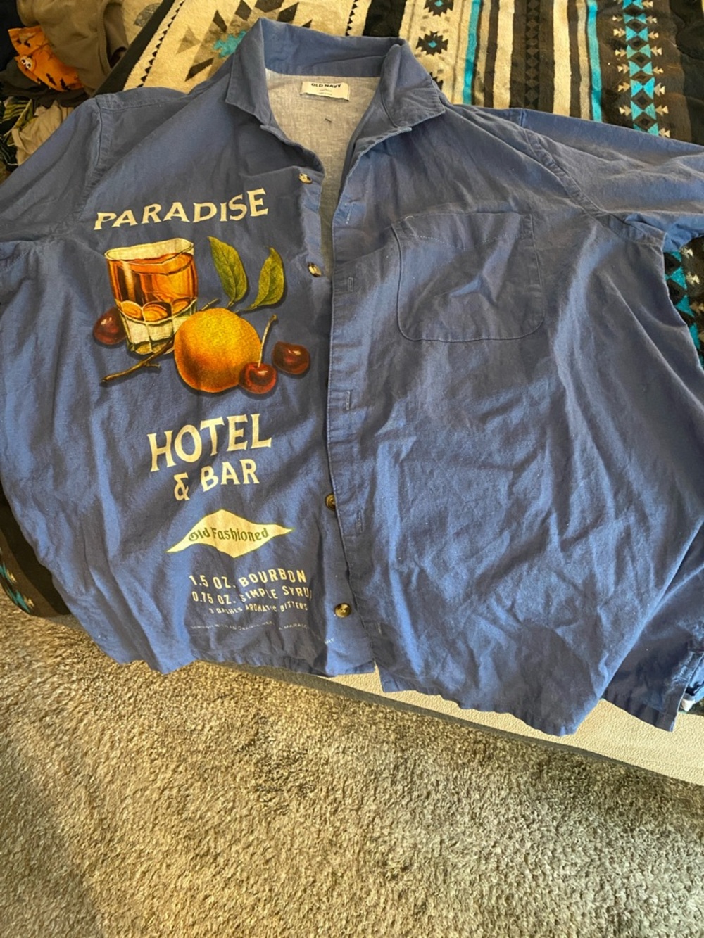 Old Navy Blue Paradise Hotel & Bar Graphic Shirt Jacket